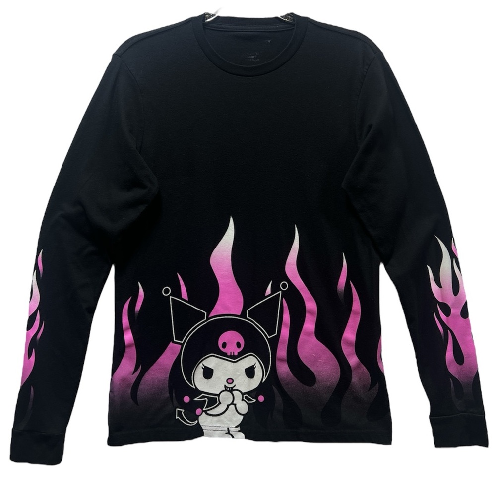 Black & Pink Flame Graphic Kids Long-Sleeve Top